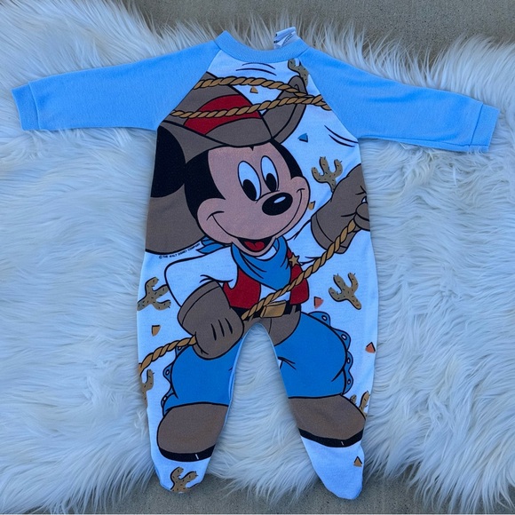 Vintage 80’s Disney Jog Togs Cowboy Mickey Mouse Footies Size 3-6 Months - Picture 5 of 5